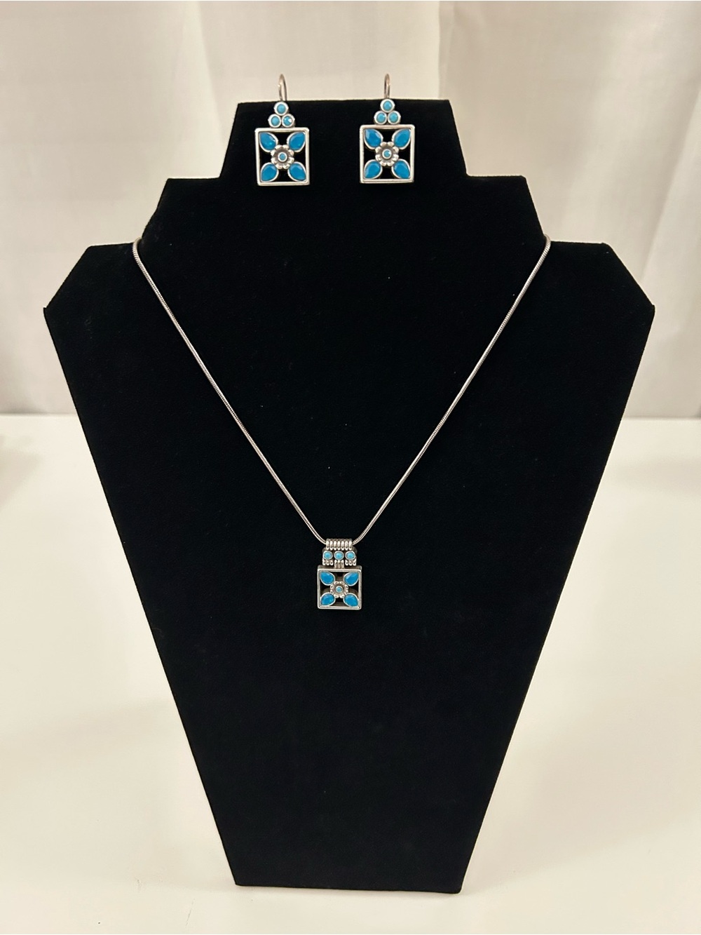 Brighton Turquoise Square Pendant Necklace and Earrings Set - Women's Jewelry